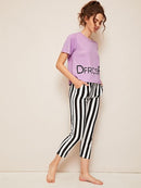 Top & Striped Pants PJ Set