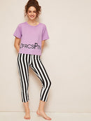 Top & Striped Pants PJ Set