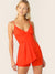 Neon<b style="color:White;"><font size="1"> -</font></b>Orange<b style="color:White;"><font size="1"> -</font></b>Pleated Foldover Wrap Cami Romper