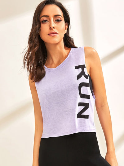 Floral<b style="color:White;"><font size="1"> -</font></b>Letter Print Raw Cut Tank Top