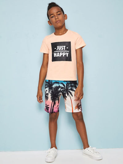 Boys<b style="color:White;"><font size="1"> -</font></b>Letter<b style="color:White;"><font size="1"> -</font></b>Tee<b style="color:White;"><font size="1"> -</font></b>& Coconut Tree Shorts Set