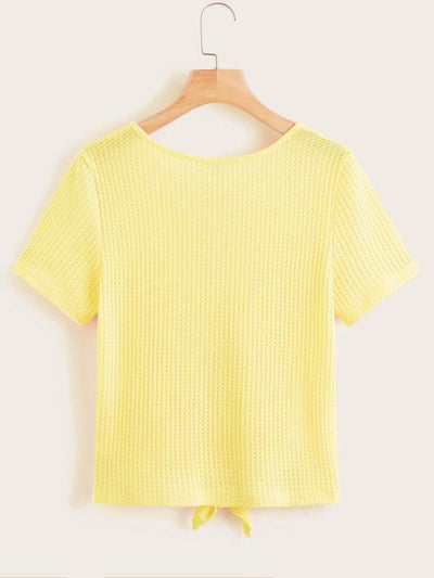 Button<b style="color:White;"><font size="1"> -</font></b>Front<b style="color:White;"><font size="1"> -</font></b>Knot Hem Waffle Knit Tee