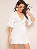 High<b style="color:White;"><font size="1"> -</font></b>Waist<b style="color:White;"><font size="1"> -</font></b>Bell Sleeve Frilled Dress