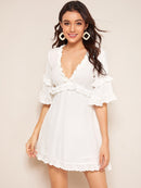 High<b style="color:White;"><font size="1"> -</font></b>Waist<b style="color:White;"><font size="1"> -</font></b>Bell Sleeve Frilled Dress