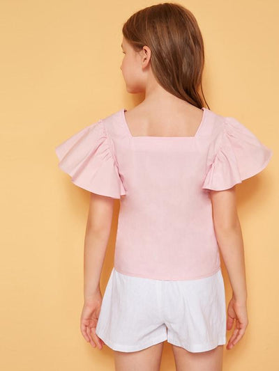 Girls<b style="color:White;"><font size="1"> -</font></b>Ruffle<b style="color:White;"><font size="1"> -</font></b>Armhole Button Up Blouse