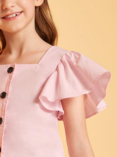 Girls<b style="color:White;"><font size="1"> -</font></b>Ruffle<b style="color:White;"><font size="1"> -</font></b>Armhole Button Up Blouse