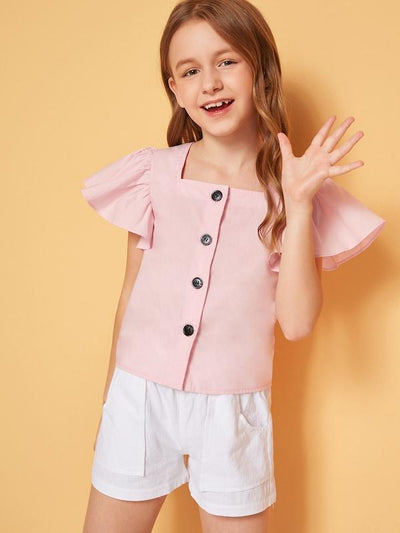 Girls<b style="color:White;"><font size="1"> -</font></b>Ruffle<b style="color:White;"><font size="1"> -</font></b>Armhole Button Up Blouse