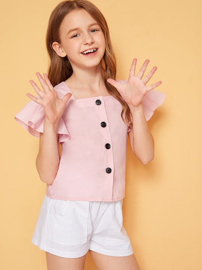 Girls<b style="color:White;"><font size="1"> -</font></b>Ruffle<b style="color:White;"><font size="1"> -</font></b>Armhole Button Up Blouse