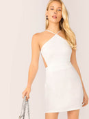 Strappy<b style="color:White;"><font size="1"> -</font></b>Back Solid Halter Dress