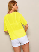 Drop<b style="color:White;"><font size="1"> -</font></b>Shoulder Boxy Sheer Mesh Top