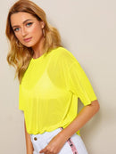 Drop<b style="color:White;"><font size="1"> -</font></b>Shoulder Boxy Sheer Mesh Top