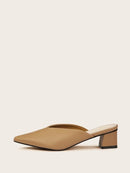 Plain<b style="color:White;"><font size="1"> -</font></b>V-cut Block Heeled Mules