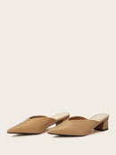 Plain<b style="color:White;"><font size="1"> -</font></b>V-cut Block Heeled Mules