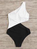 Two<b style="color:White;"><font size="1"> -</font></b>Tone<b style="color:White;"><font size="1"> -</font></b>One Shoulder One Piece Swimwear