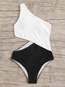 Two<b style="color:White;"><font size="1"> -</font></b>Tone<b style="color:White;"><font size="1"> -</font></b>One Shoulder One Piece Swimwear