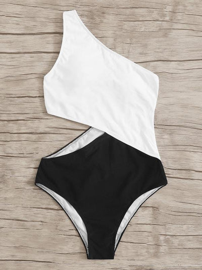 Two<b style="color:White;"><font size="1"> -</font></b>Tone<b style="color:White;"><font size="1"> -</font></b>One Shoulder One Piece Swimwear