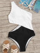 Two<b style="color:White;"><font size="1"> -</font></b>Tone<b style="color:White;"><font size="1"> -</font></b>One Shoulder One Piece Swimwear