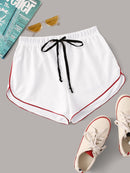 Striped<b style="color:White;"><font size="1"> -</font></b>Dolphin Hem Drawstring Shorts