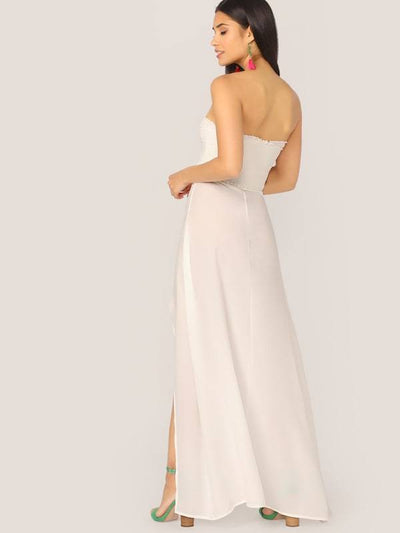 Frill<b style="color:White"><font size="1"> -</font></b>Trim Smocked Slit Hem Tube Dress