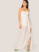 Frill<b style="color:White"><font size="1"> -</font></b>Trim Smocked Slit Hem Tube Dress