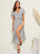 Split<b style="color:White;"><font size="1"> -</font></b>Thigh<b style="color:White;"><font size="1"> -</font></b>Surplice Wrap Belted Dress