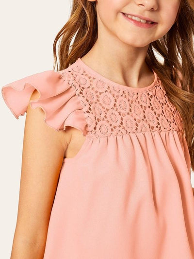 Girls<b style="color:White;"><font size="1"> -</font></b>Lace<b style="color:White;"><font size="1"> -</font></b>Insert Ruffle Armhole Blouse