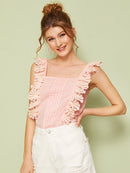 Lace<b style="color:White;"><font size="1"> -</font></b>Panel Pleated Detail Blouse