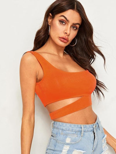 Neon<b style="color:White;"><font size="1"> -</font></b>Orange<b style="color:White;"><font size="1"> -</font></b>Cutout Detail Crop Tank Top