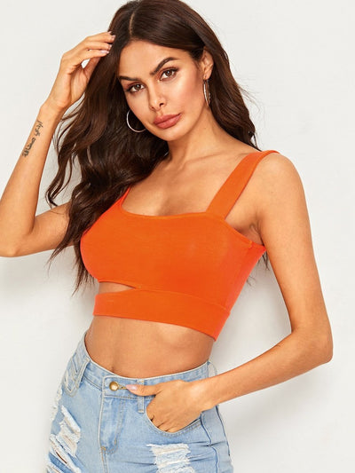 Neon<b style="color:White;"><font size="1"> -</font></b>Orange<b style="color:White;"><font size="1"> -</font></b>Cutout Detail Crop Tank Top