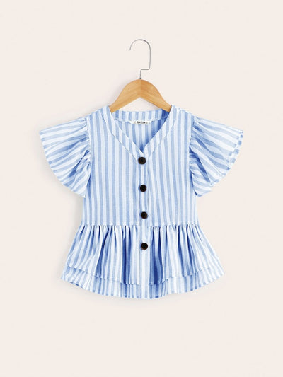 Girls<b style="color:White;"><font size="1"> -</font></b>Ruffle<b style="color:White;"><font size="1"> -</font></b>Armhole Striped Peplum Blouse