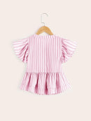 Girls<b style="color:White;"><font size="1"> -</font></b>Ruffle<b style="color:White;"><font size="1"> -</font></b>Armhole Striped Peplum Blouse