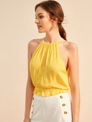 Lace<b style="color:White;"><font size="1"> -</font></b>Panel<b style="color:White;"><font size="1"> -</font></b>Ruffle Hem Halter Top