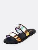 Metallic<b style="color:White;"><font size="1"> -</font></b>Iridescent<b style="color:White;"><font size="1"> -</font></b>Double Bands Slide Sandals