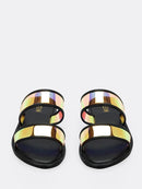 Metallic<b style="color:White;"><font size="1"> -</font></b>Iridescent<b style="color:White;"><font size="1"> -</font></b>Double Bands Slide Sandals