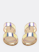 Metallic<b style="color:White;"><font size="1"> -</font></b>Iridescent<b style="color:White;"><font size="1"> -</font></b>Double Bands Slide Sandals