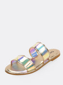 Metallic<b style="color:White;"><font size="1"> -</font></b>Iridescent<b style="color:White;"><font size="1"> -</font></b>Double Bands Slide Sandals