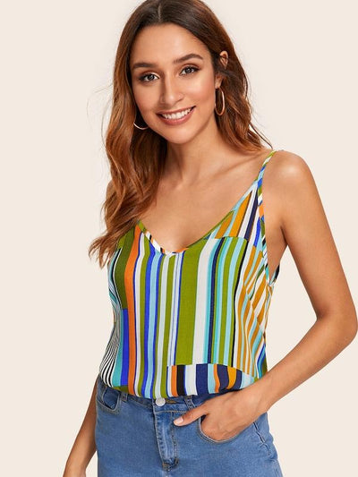 Double<b style="color:White;"><font size="1"> -</font></b>V<b style="color:White;"><font size="1"> -</font></b>Neckline Striped Cami Top