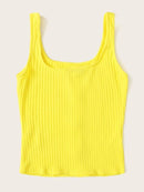 Neon<b style="color:White;"><font size="1"> -</font></b>Yellow<b style="color:White;"><font size="1"> -</font></b>Button Front Rib-knit Tank Top