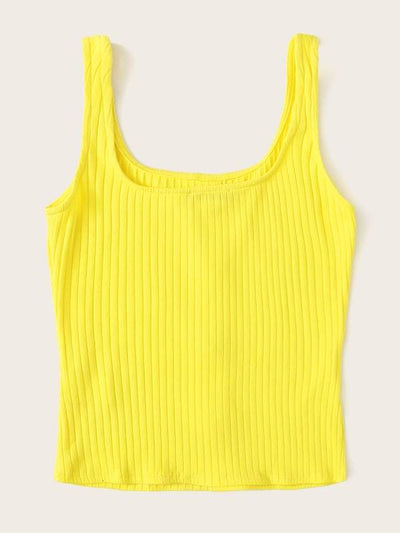 Neon<b style="color:White;"><font size="1"> -</font></b>Yellow<b style="color:White;"><font size="1"> -</font></b>Button Front Rib-knit Tank Top