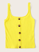 Neon<b style="color:White;"><font size="1"> -</font></b>Yellow<b style="color:White;"><font size="1"> -</font></b>Button Front Rib-knit Tank Top