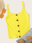 Neon<b style="color:White;"><font size="1"> -</font></b>Yellow<b style="color:White;"><font size="1"> -</font></b>Button Front Rib-knit Tank Top