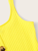 Neon<b style="color:White;"><font size="1"> -</font></b>Yellow<b style="color:White;"><font size="1"> -</font></b>Button Front Rib-knit Tank Top