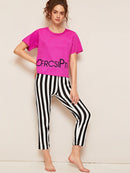 Top & Striped Pants PJ Set