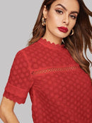 Schiffy<b style="color:White;"><font size="1"> -</font></b>Eyelet<b style="color:White;"><font size="1"> -</font></b>Scallop Mock Neck Top