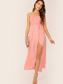 Frill<b style="color:White"><font size="1"> -</font></b>Trim Smocked Slit Hem Tube Dress