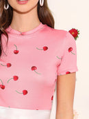 Cherry Print Fitted Tee