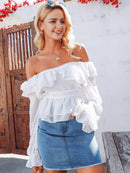 Simplee<b style="color:White;"><font size="1"> -</font></b>Zip<b style="color:White;"><font size="1"> -</font></b>Back Flounce Sleeve Peplum Top