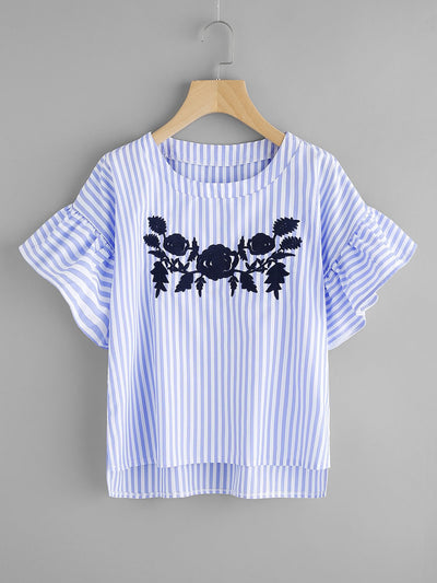 Pijo Striped Embroidery Blouse